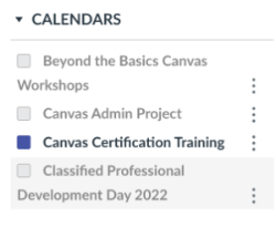 Canvas calendar checkboxes