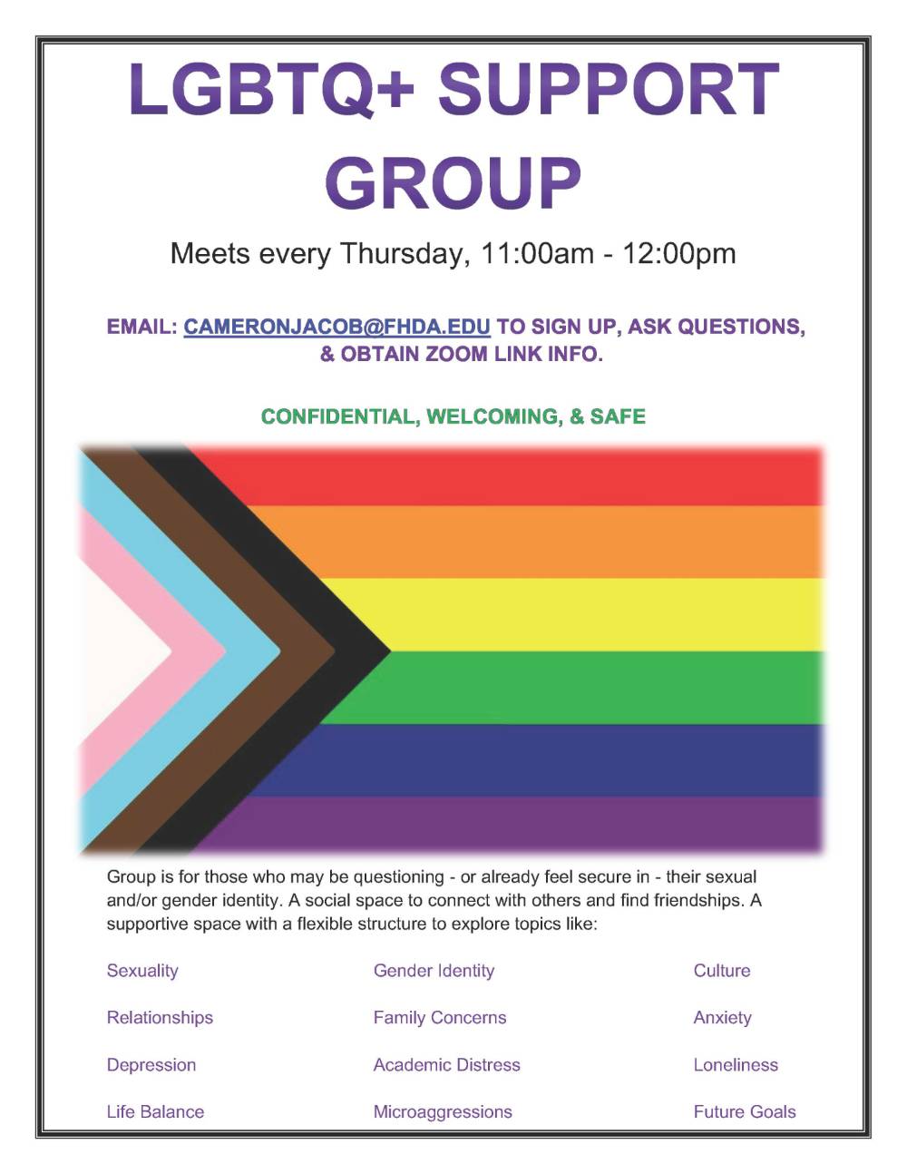 lgbtq+ group flyer with pride flag