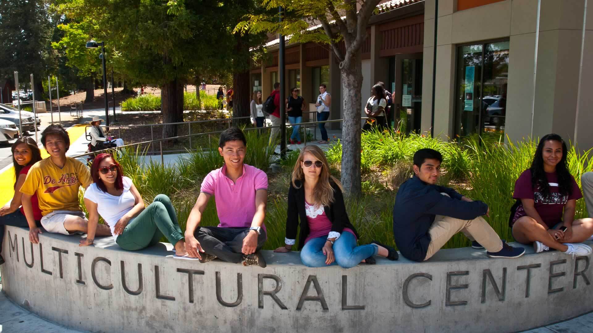 students in front of Multicultural Center